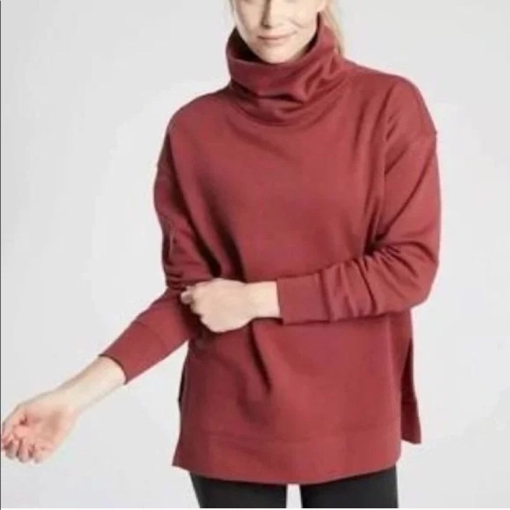 Athleta 24/7 Funnel Neck Brick Burgundy Sweatshirt